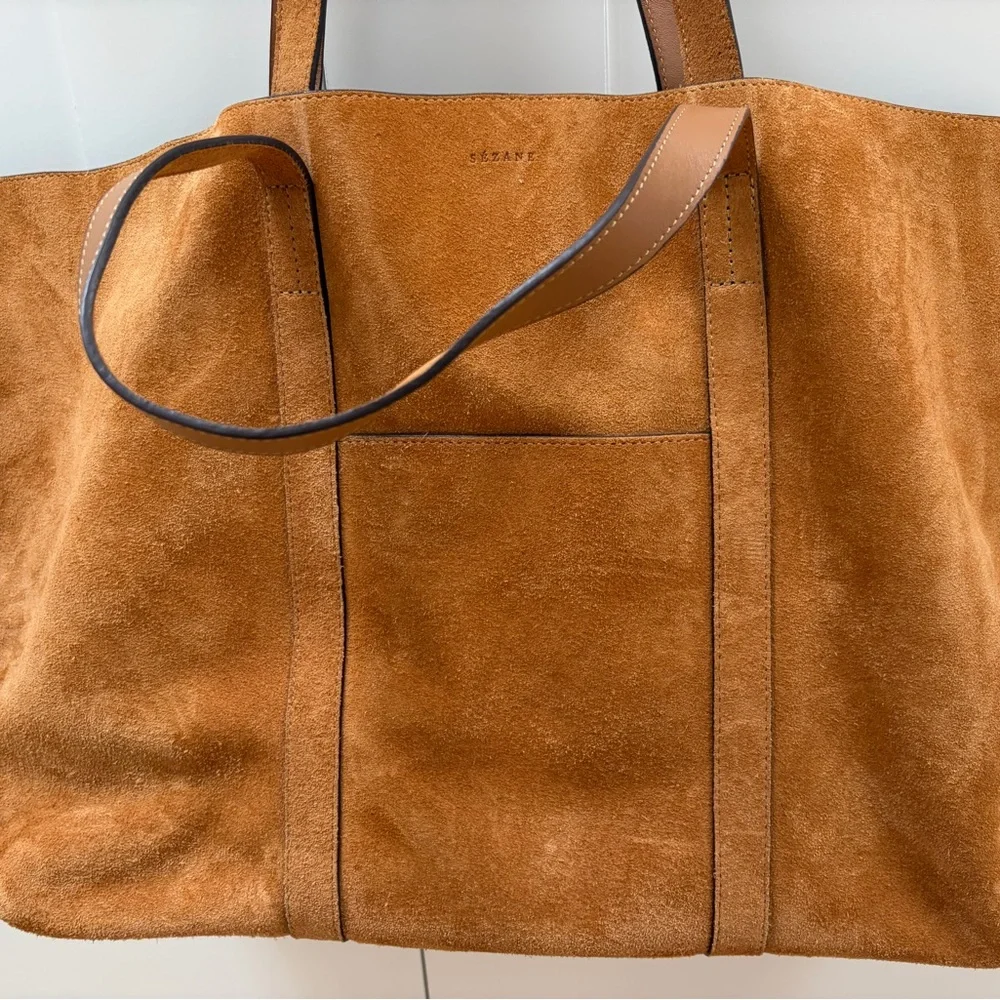 EUC Sezane Camel Beige Caramel Sand Suede Gabin Tote Bag Weekender Large Maxi